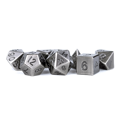 Antique Silver - Polyhedral Metal 16mm - Rollespils Terning Sæt - Metallic Dice Games